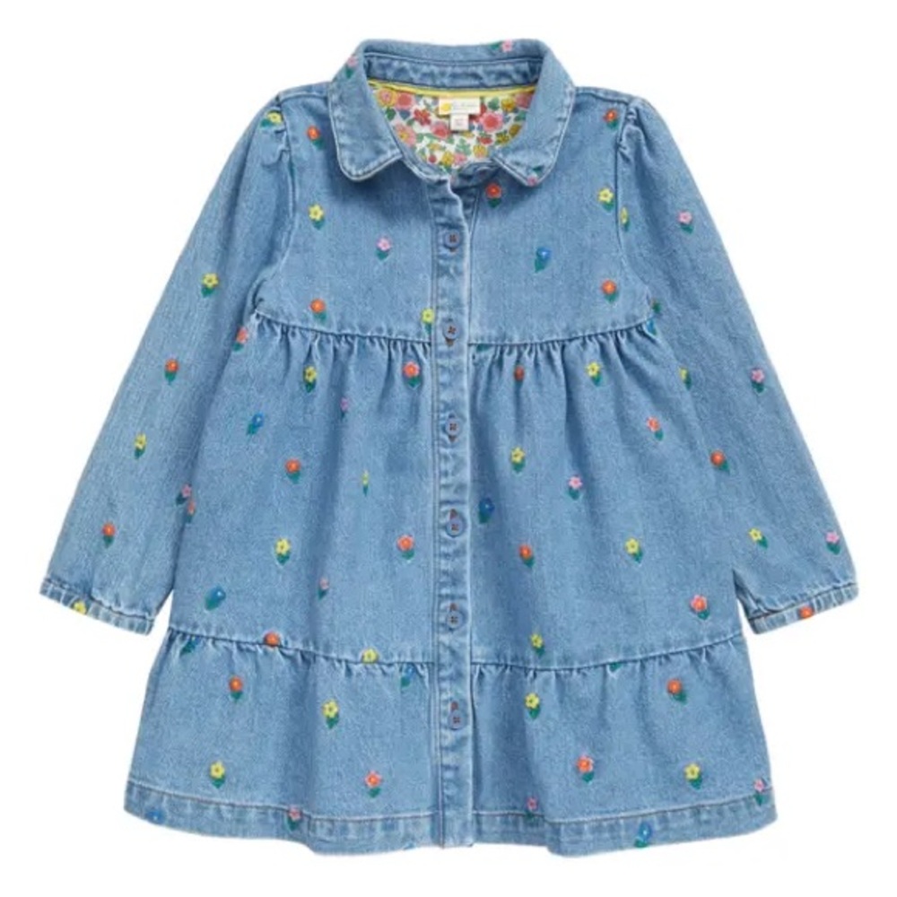 Mini Boden Blue Jean Jacket with Floral Embroidery